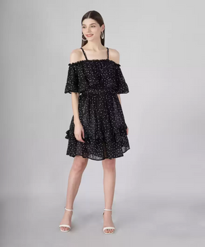 TANDUL Women Ruffled Black Dress