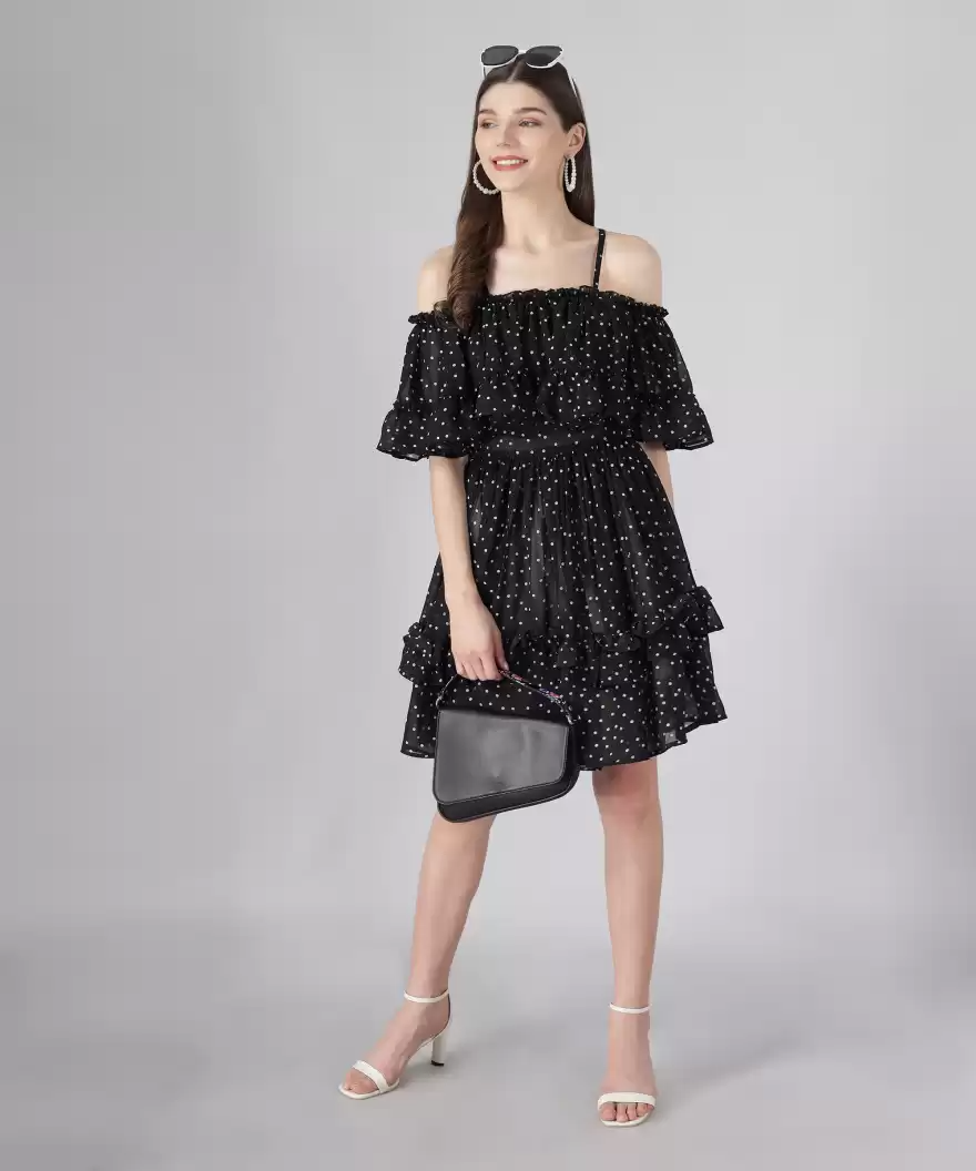 TANDUL Women Ruffled Black Dress