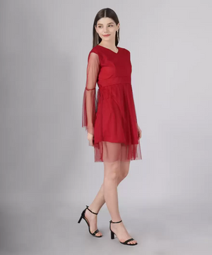 Women Fit and Flare Maroon Dress