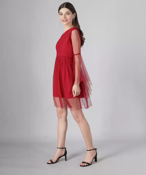 Women Fit and Flare Maroon Dress