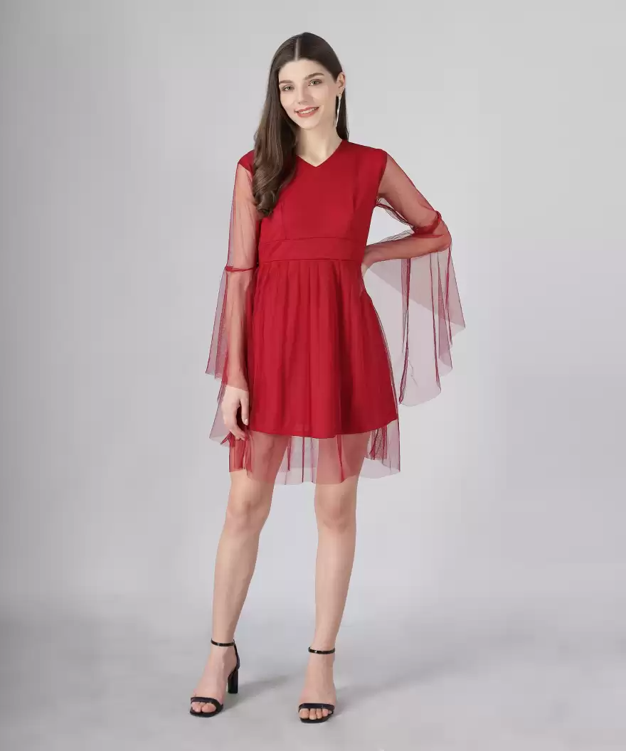 Women Fit and Flare Maroon Dress