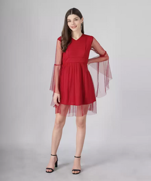 Women Fit and Flare Maroon Dress