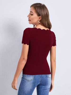 TANDUL Casual Regular Sleeves Solid Women Maroon Top