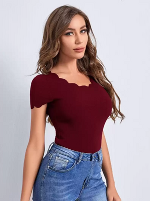 TANDUL Casual Regular Sleeves Solid Women Maroon Top