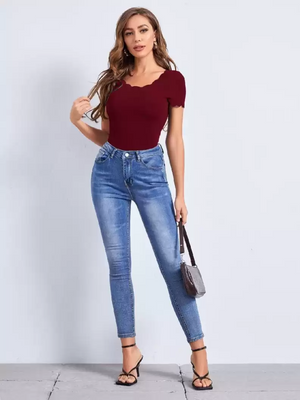 TANDUL Casual Regular Sleeves Solid Women Maroon Top