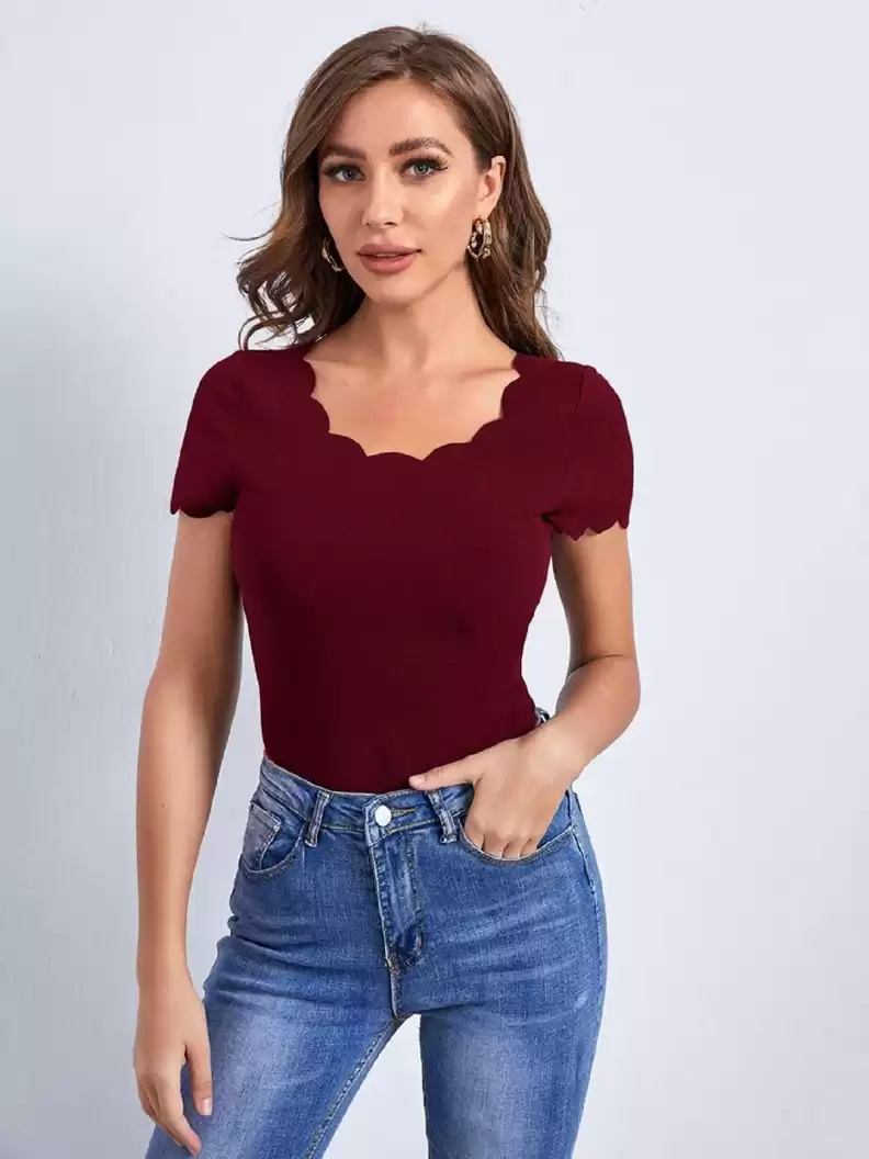 TANDUL Casual Regular Sleeves Solid Women Maroon Top
