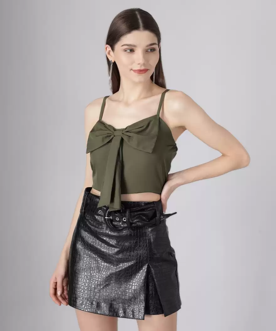 TANDUL  Casual Sleeveless Solid Women Green Top