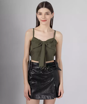 TANDUL  Casual Sleeveless Solid Women Green Top