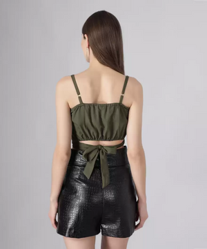 TANDUL  Casual Sleeveless Solid Women Green Top