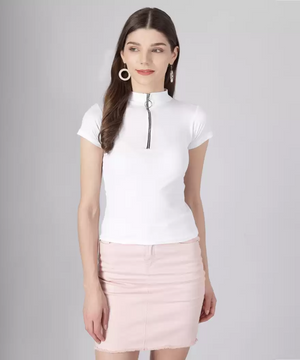 Casual Regular Sleeves Solid Women White Top