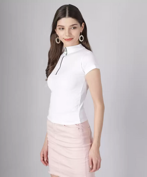 Casual Regular Sleeves Solid Women White Top