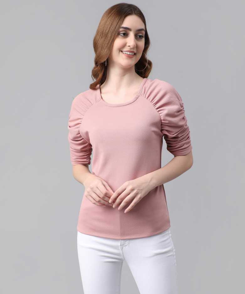 Casual Regular Sleeves Solid Women Pink Top