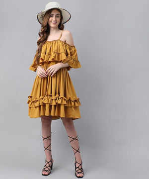 TANDUL  Women Fit and Flare Yellow Dress