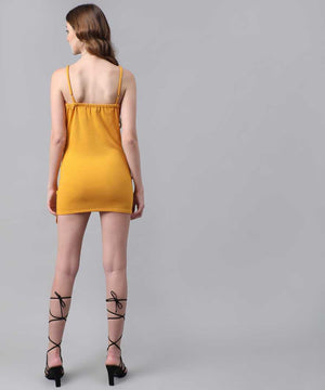 Women Cinched Waist Yellow Dress