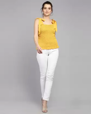 Casual Solid Women Yellow Top