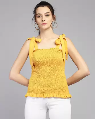 Casual Solid Women Yellow Top