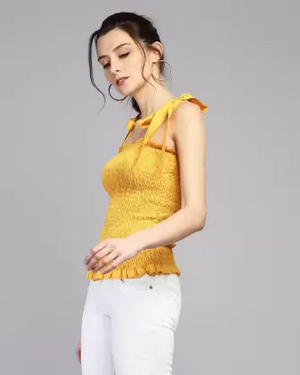 Casual Solid Women Yellow Top