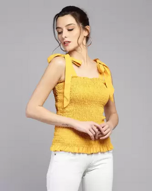 Casual Solid Women Yellow Top