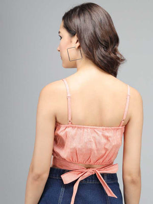 Casual Shoulder Straps Solid Women Pink Top