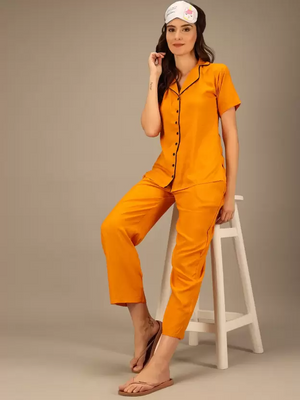 TANDUL  Women Solid Yellow Shirt & Pyjama set