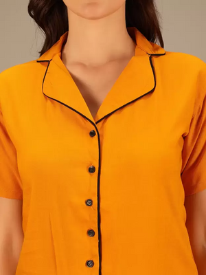 TANDUL  Women Solid Yellow Shirt & Pyjama set