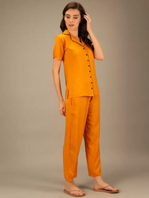 TANDUL  Women Solid Yellow Shirt & Pyjama set