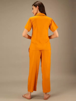 TANDUL  Women Solid Yellow Shirt & Pyjama set