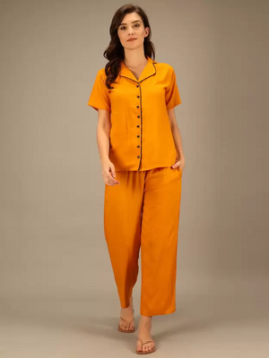 TANDUL  Women Solid Yellow Shirt & Pyjama set