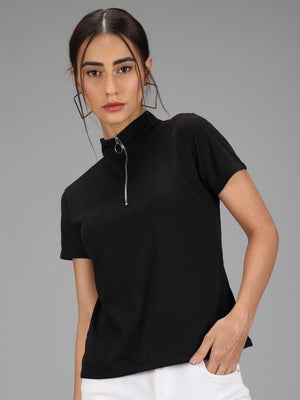TANDUL  Casual Regular Sleeves Solid Women Black Top