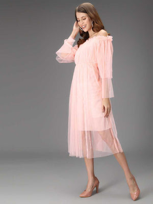Women Fit and Flare Pink Dress