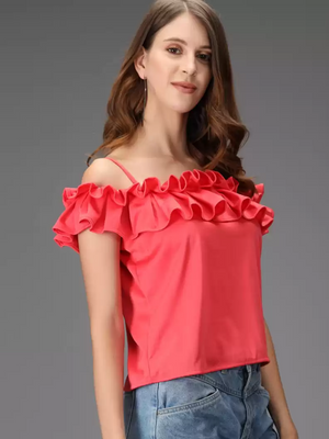 TANDUL  Casual Shoulder Straps Solid Women Pink Top
