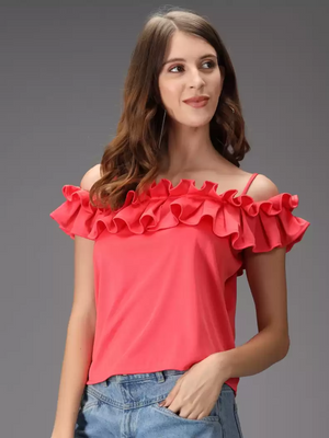 TANDUL  Casual Shoulder Straps Solid Women Pink Top