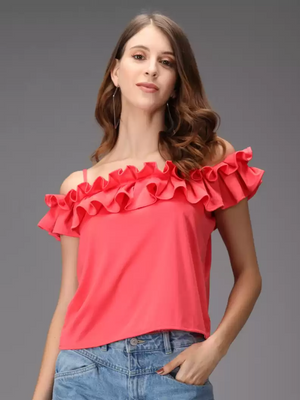 TANDUL  Casual Shoulder Straps Solid Women Pink Top