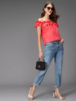 TANDUL  Casual Shoulder Straps Solid Women Pink Top