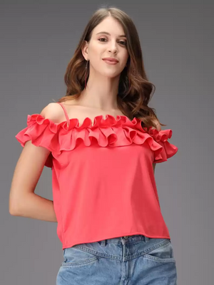 TANDUL  Casual Shoulder Straps Solid Women Pink Top