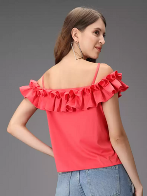 TANDUL  Casual Shoulder Straps Solid Women Pink Top
