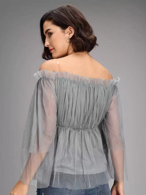 TANDUL  Casual Regular Sleeves Striped Women Grey Top