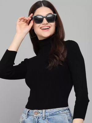 TANDUL  Casual Regular Sleeves Solid Women Black Top