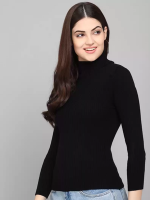 TANDUL  Casual Regular Sleeves Solid Women Black Top