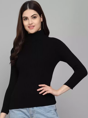 TANDUL  Casual Regular Sleeves Solid Women Black Top
