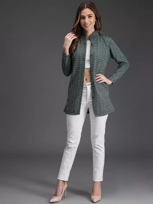 TANDUL  Printed Collared Neck Casual Women Green Sweater
