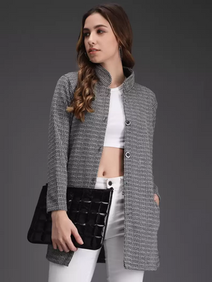 TANDUL  Woven Collared Neck Casual Women Multicolor, Grey, Black Sweater
