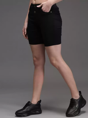 TANDUL  Solid Women Black Casual Shorts