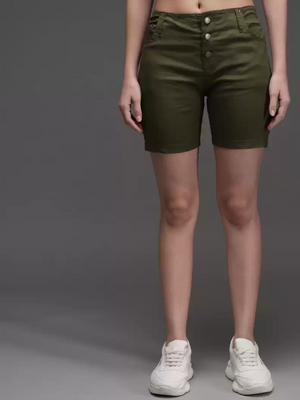 TANDUL  Solid Women Green Casual Shorts