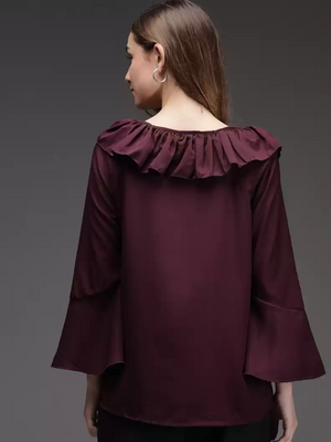 TANDUL  Casual Bell Sleeves Solid Women Maroon Top
