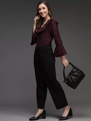 TANDUL  Casual Bell Sleeves Solid Women Maroon Top