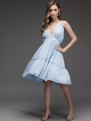 TANDUL  Women Fit and Flare Light Blue Dress