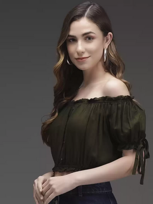 TANDUL  Casual Cold Shoulder Sleeves Solid Women Green Top