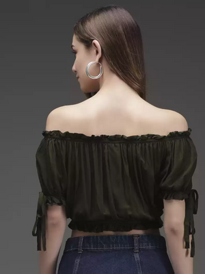 TANDUL  Casual Cold Shoulder Sleeves Solid Women Green Top