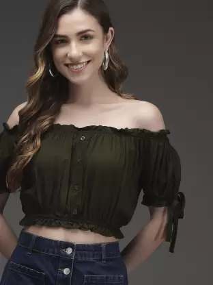 Casual Solid Women Green Top